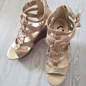 Gold Strappy Wedge Sandals